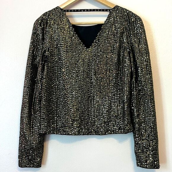 Joie Bailyn Studded Long Sleeve Top Metallic Gunmetal XS Gold NYE Party Holiday - Picture 7 of 11
